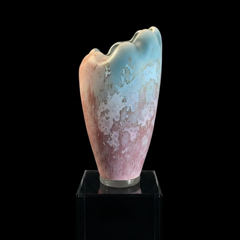 Tony Evans Raku Art Pottery Vase-Lucite Base-Signed-Studio-80s-California-Modern